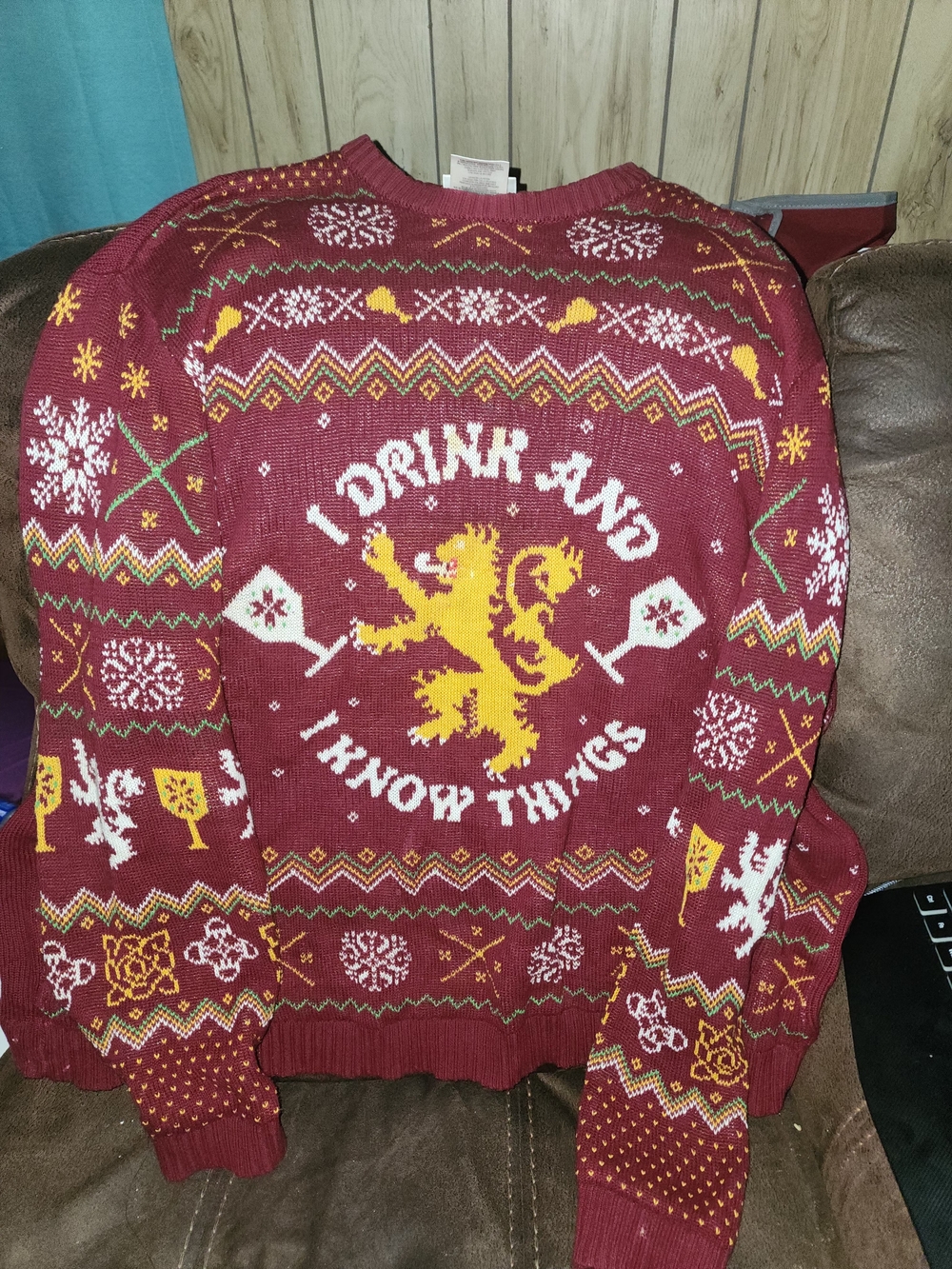 Burgundy Novelty Ugly Sweater Winter - 'I Drink And I Know Things' GAMEOFTHRONES
